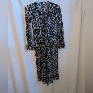 NWT Zara Black and White Polkadot Mesh Front Tie Ruffle Coverup Duster Dress S